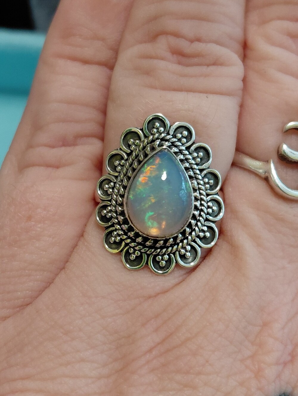 Gorgeous Teardrop Ethiopian Opal Sterling Silver Ring